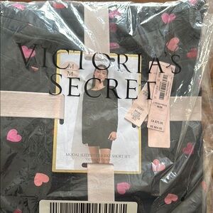 Victoria's Secret Black and Pink Heart Pajama Set